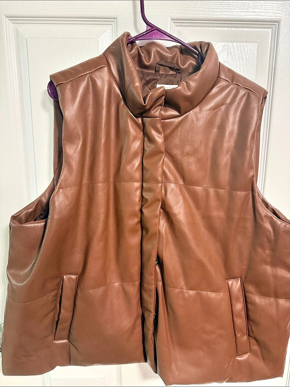 maurices Faux Leather Puffer Vest Brown Size 2X Like New